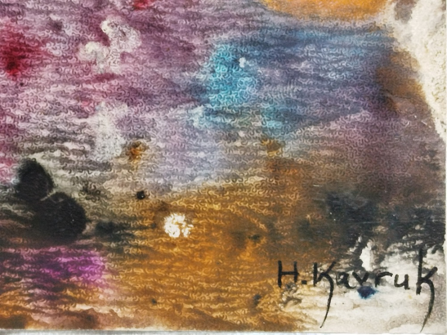 HASAN KAVRUK İMZALI KARTON UZERİ SULU BOYA CALIŞMA KARIŞIK TEKNİK CALISMASI