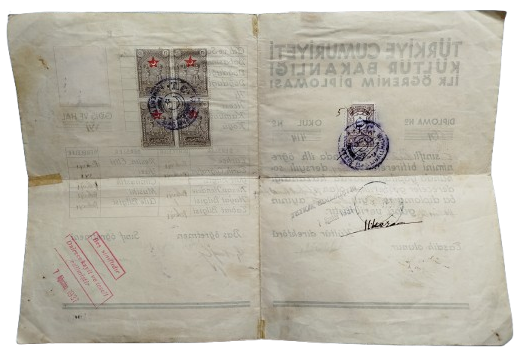 1937 TURKİYE CUMHURİYETİ KULTUR BAKANLIGI İLK OKUL DİPLOMASI