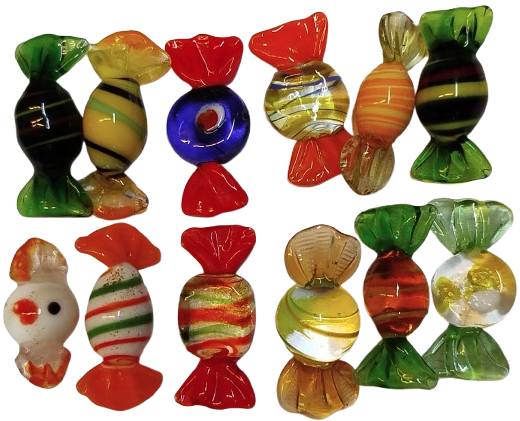 İTALYANIN VENEDİK'E BAĞLI MURANO ADASI'NDA ÜRETİLEN EL YAPIM RENKLİ SEKERLER 12 ADET KARISIK RENKDE