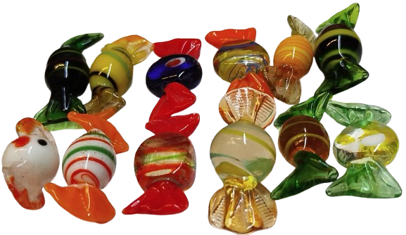 İTALYANIN VENEDİK'E BAĞLI MURANO ADASI'NDA ÜRETİLEN EL YAPIM RENKLİ SEKERLER 12 ADET KARISIK RENKDE