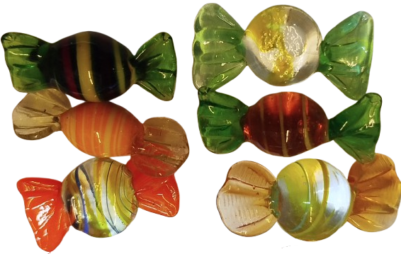 İTALYANIN VENEDİK'E BAĞLI MURANO ADASI'NDA ÜRETİLEN EL YAPIM RENKLİ SEKERLER 12 ADET KARISIK RENKDE