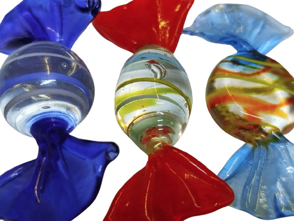  İTALYANIN VENEDİK'E BAĞLI MURANO ADASI'NDA ÜRETİLEN  EL YAPIM RENKLİ SEKERLER 6 ADET KARISIK RENKDE 