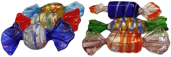  İTALYANIN VENEDİK'E BAĞLI MURANO ADASI'NDA ÜRETİLEN  EL YAPIM RENKLİ SEKERLER 6 ADET KARISIK RENKDE 