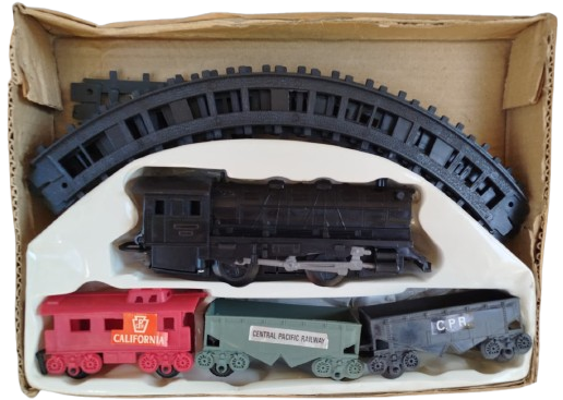 1990 SMOKE CLICKETY CLACK TRAIN OYUNCAK PİLLİ TREN  RAYLAR LOKOMATİF VE YUK VAGONLARI KUTUSUNDA