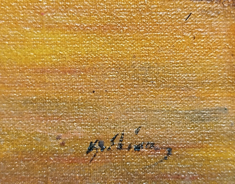 2009 KADİR EKİM SANATCI İMZALI YAGLI BOYA BOGAZDA GUN BATIMI BALIKCILAR SANDALLAR 