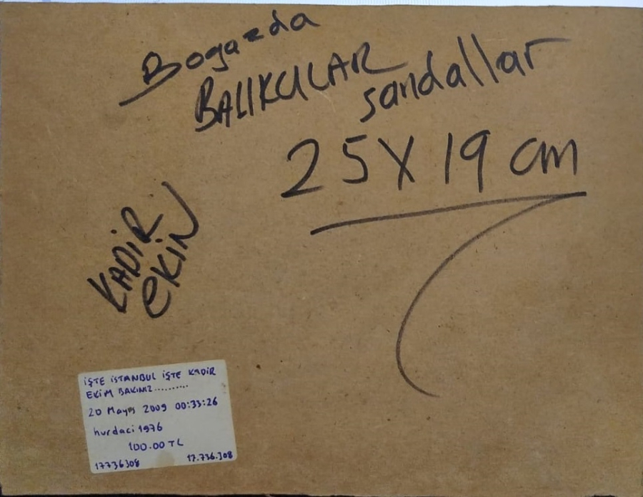 2009 KADİR EKİM SANATCI İMZALI YAGLI BOYA BOGAZDA GUN BATIMI BALIKCILAR SANDALLAR 