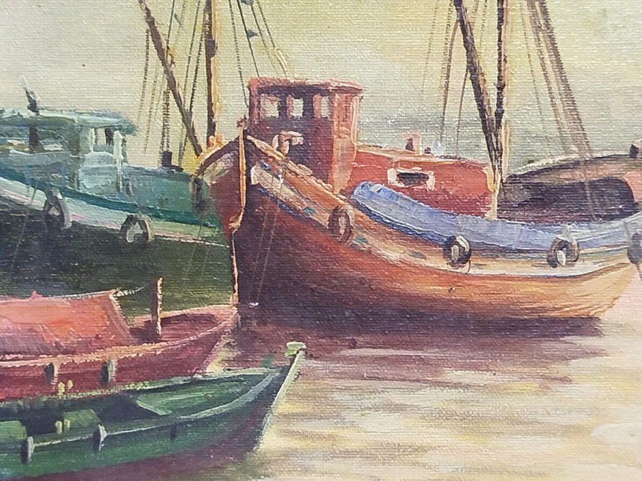 2009 KADİR EKİM SANATCI İMZALI YAGLI BOYA EMİNONUNDE MAVNALAR SANDALLAR 