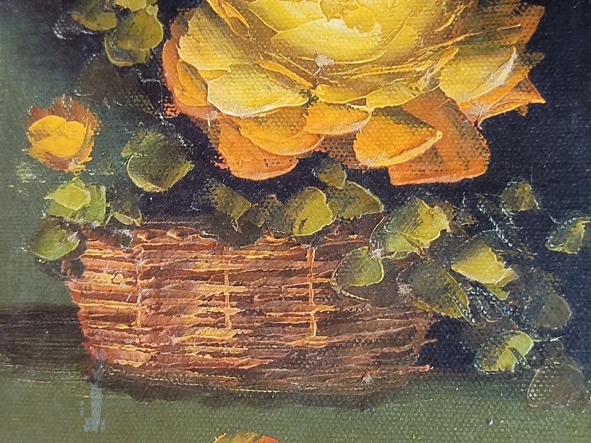 2009 KADİR EKİM SANATCI İMZALI YAGLI BOYA  SEPETDE GULLER DURALIT UZERİNE TULAL