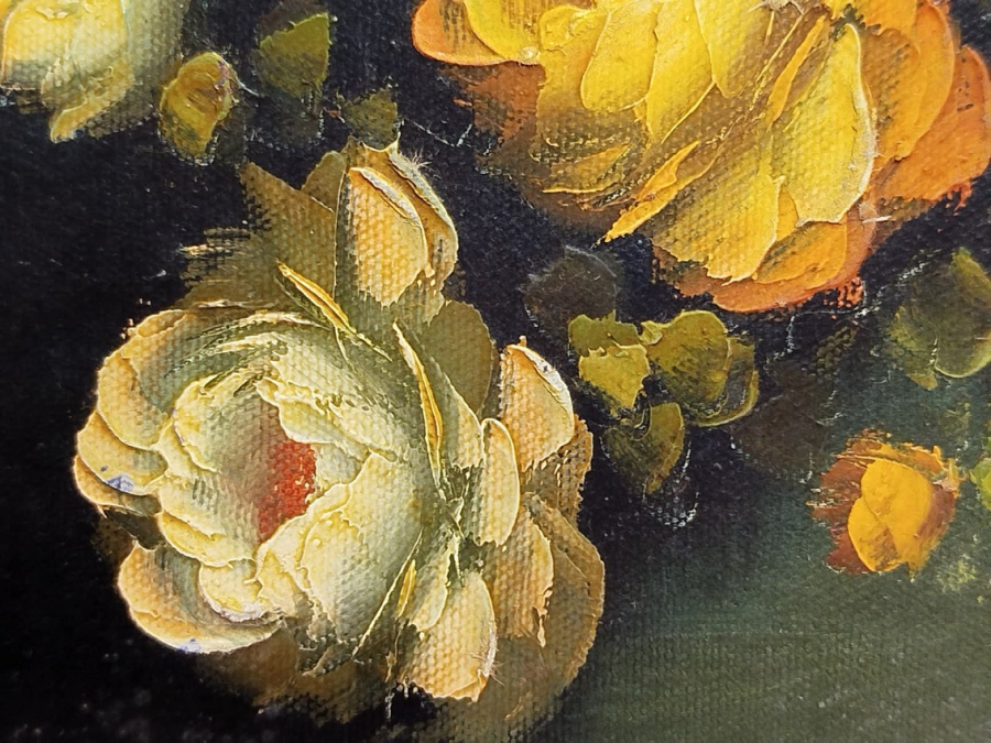 2009 KADİR EKİM SANATCI İMZALI YAGLI BOYA  HASIR ORME SEPETDE RENKLİ GULLER 