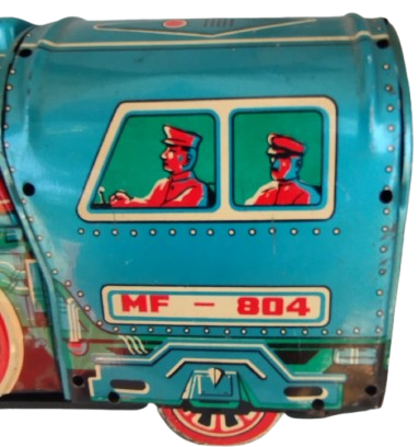 1960 INTERNATIONAL EXPRESS MF - 804 TOYS TRAIN TENEKE SURTMELİ OYUNCAK MAVİ RENKDE TREN