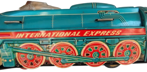 1960 INTERNATIONAL EXPRESS MF - 804 TOYS TRAIN TENEKE SURTMELİ OYUNCAK MAVİ RENKDE TREN