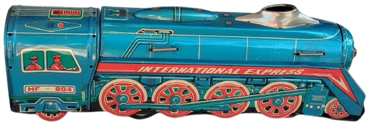 1960 INTERNATIONAL EXPRESS MF - 804 TOYS TRAIN TENEKE SURTMELİ OYUNCAK MAVİ RENKDE TREN