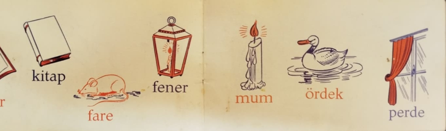 1973 İLK OKUL RESİMLİ EL CİZİM RENKLİ ALFABETURK BAYRAGI VE  GAZİ MUSTAFA KEMAL KAPAKLI