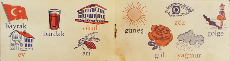 1973 İLK OKUL RESİMLİ EL CİZİM RENKLİ ALFABETURK BAYRAGI VE  GAZİ MUSTAFA KEMAL KAPAKLI