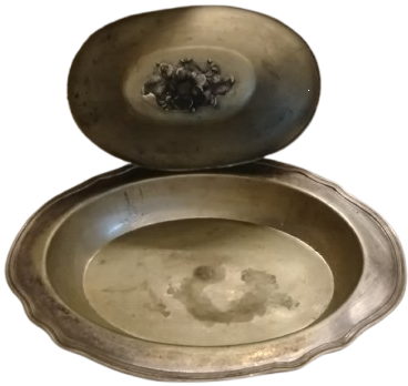 OSMANLI SARAY VE KONAKLARDA KULLANILAN PİRİNC GUMUS KAPLAMA KAPAKLI OVAL SAGAN KAPAK TUTMA KISMI GUL FORMUNDA