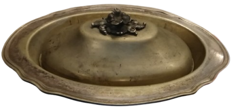 OSMANLI SARAY VE KONAKLARDA KULLANILAN PİRİNC GUMUS KAPLAMA KAPAKLI OVAL SAGAN KAPAK TUTMA KISMI GUL FORMUNDA