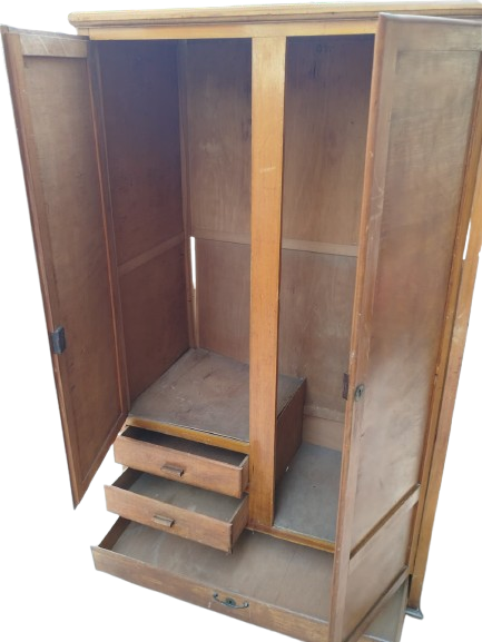 1920 BEKAR GARDROB CİFT KAPI 2 KUCUK 1 BUYUK CEKMECELİ KOMPLE MASİF KAPILAR KİLİTLİ ANAHTARLI