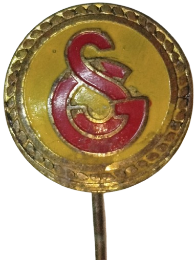 1950 GALATASARAY SPOR KULUBU İGNELİ YAKA ROZET SARI KIRMIZI EL BOYAMA UZERİ