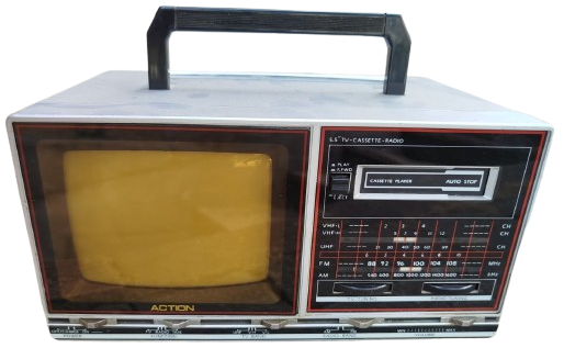 ACTION 5,5 TV CASSETTE RADIO TASINABİLİR MİNİ RADIO TEYP TELEVİZYON KAMP PİKNİK KARAVAN SİYAH BEYAZ