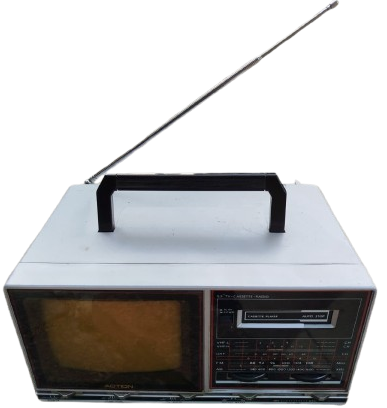 ACTION 5,5 TV CASSETTE RADIO TASINABİLİR MİNİ RADIO TEYP TELEVİZYON KAMP PİKNİK KARAVAN SİYAH BEYAZ