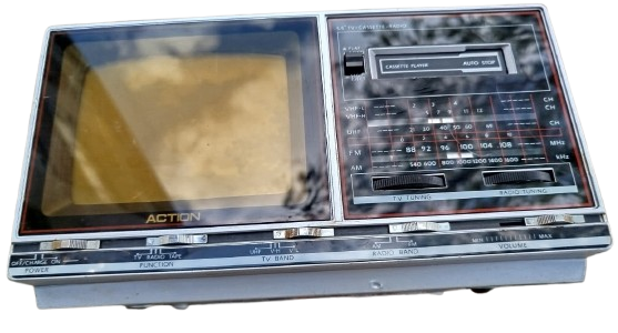 ACTION 5,5 TV CASSETTE RADIO TASINABİLİR MİNİ RADIO TEYP TELEVİZYON KAMP PİKNİK KARAVAN SİYAH BEYAZ
