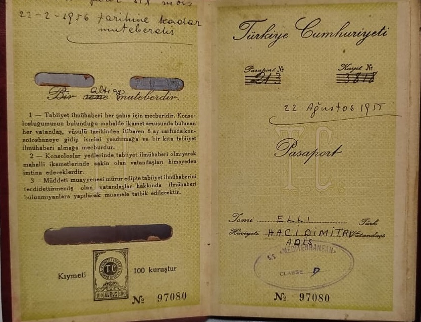 T.C 1955 ELLİ HACI DİMİTRİADİS BAYAN OLARAK BELİRTİLEN TÜRK BİR VATANDAŞINA AİT PASAPORT