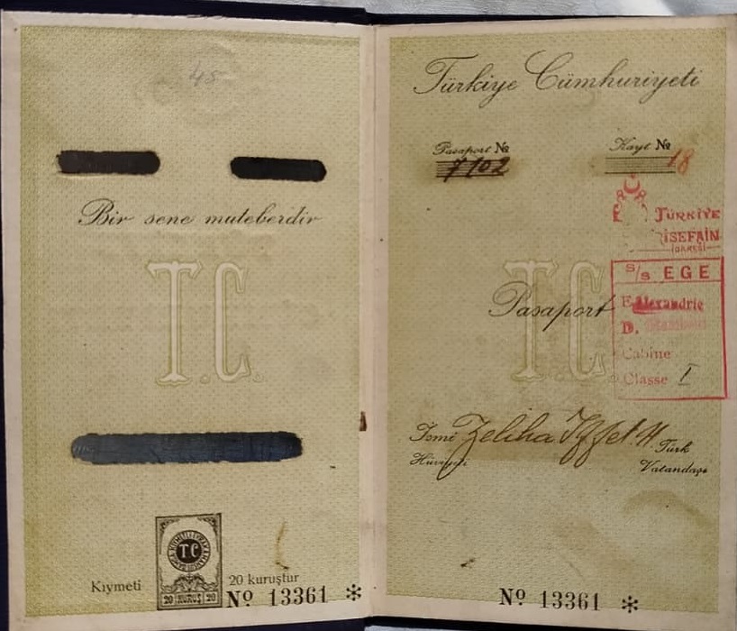 T.C PASAPORT, NO 13361 ZELİHA ŞAKİRİ ADLI BİR KİŞİYE AİTTİR DOĞUM VE MESLEK PASAPORTA GÖRE, KENDİSİ 1908 YILI DOĞUMLU