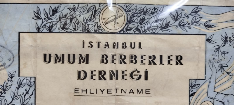 1950 İSTANBUL UMUM BERBERLER DERNEGİ EHLİYETNAME BERBER ACMA DİPLOMASI