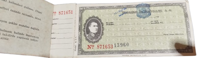 1950 TURKİYE İS BANKASI A.S CEK KOCANI 2 SAYFA KULLANILMIS 23 YAZILMAMIS CEK SAYFALI
