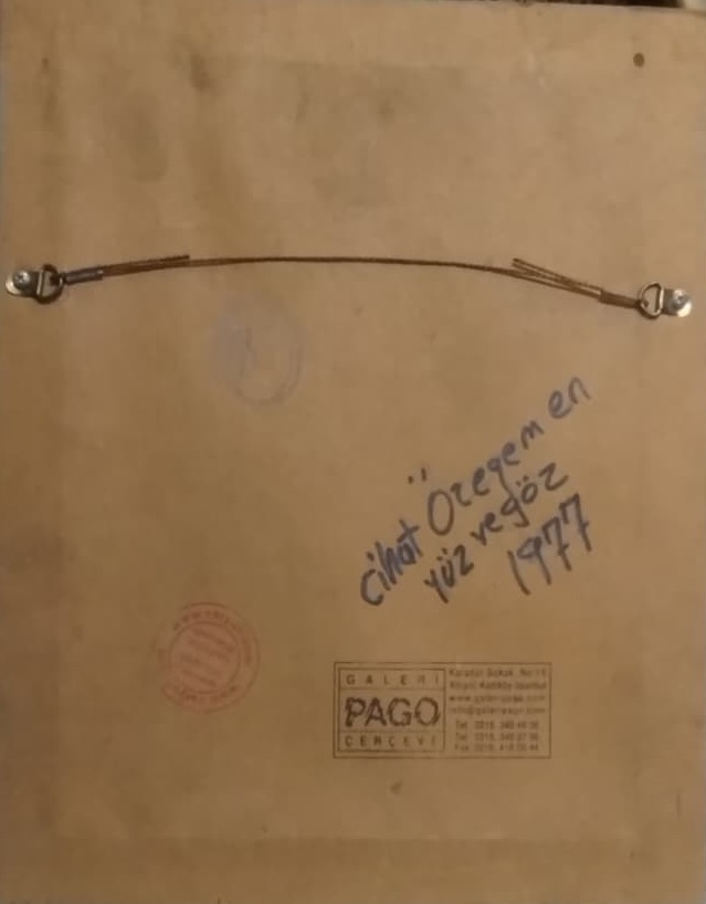 1977 CİHAT ÖZEGEMEN  D.1921 / O.1993  SANATCI İMZALI GÖZ VE YUZLER KARISIK TEKNIK ORJINAL CERCEVESİNDE