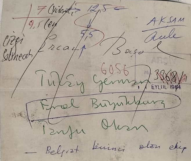 7 EYLÜL 1964 TARİHİNDE ÇEKİLMİŞ BİR FOTOGRAFTIR VE  TULAY GERMAN EROL BUYUKBURC TANJU OKAN  BELGRAD  DA BİRİNCİLİK KAZANAMIS