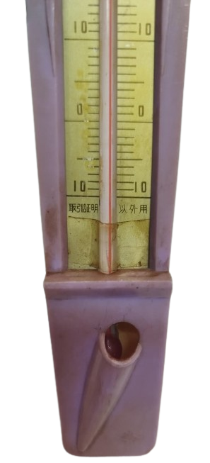 TERMOMETRE EV İCİ SICAKLIK  SOGUKLUK OLCER DERECE CAM CUBUK İCERSİNDE KIRMIZI CIVA PLASTİK MOR RENKDE KASALI 