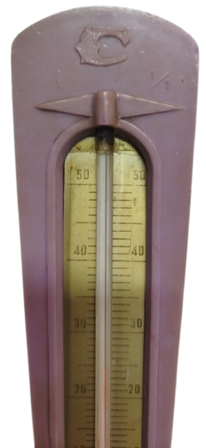 TERMOMETRE EV İCİ SICAKLIK  SOGUKLUK OLCER DERECE CAM CUBUK İCERSİNDE KIRMIZI CIVA PLASTİK MOR RENKDE KASALI 