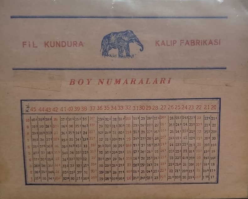 FİL KUNDURA KALIP FABRİKASI KALINLIK CETVELİ K. MIRCIKYAN BEYOGLU İSTANBUL 