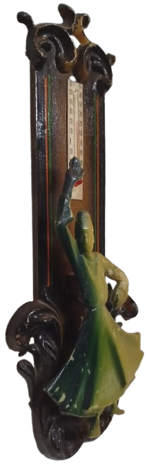 TERMOMETRE EV İCİ SICAKLIK  SOGUKLUK OLCER DERECE CAM CUBUK İCERSİNDE KIRMIZI CIVA KIRMIZI AHSAP EL OYMA KONYA MEVLANA TEMALI