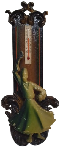 TERMOMETRE EV İCİ SICAKLIK  SOGUKLUK OLCER DERECE CAM CUBUK İCERSİNDE KIRMIZI CIVA KIRMIZI AHSAP EL OYMA KONYA MEVLANA TEMALI