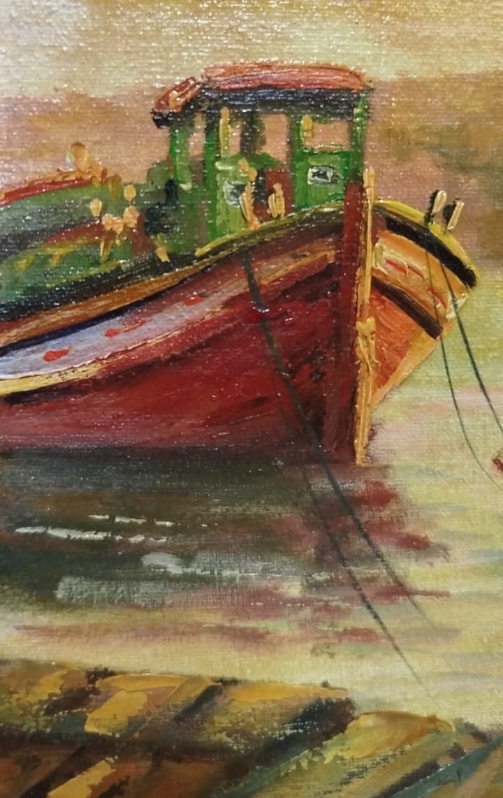 KADİR EKİM SANATCI İMZALI YAGLI BOYA İSTANBUL HALİCDE ESKİ HAL MAVNALAR SEBZE MEYVA YUKU BEKLERKEN 