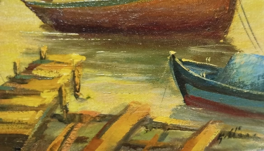 KADİR EKİM SANATCI İMZALI YAGLI BOYA İSTANBUL HALİCDE ESKİ HAL MAVNALAR SEBZE MEYVA YUKU BEKLERKEN 