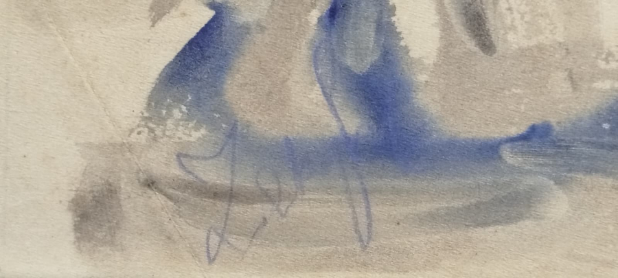 ZEKİ FAİK İZEL İMZALI KARISIK TEKNİK SULU BOYA   GRI MAVİ  TONLARDA ABSTRACT (SOYUT)  CALIŞMA 