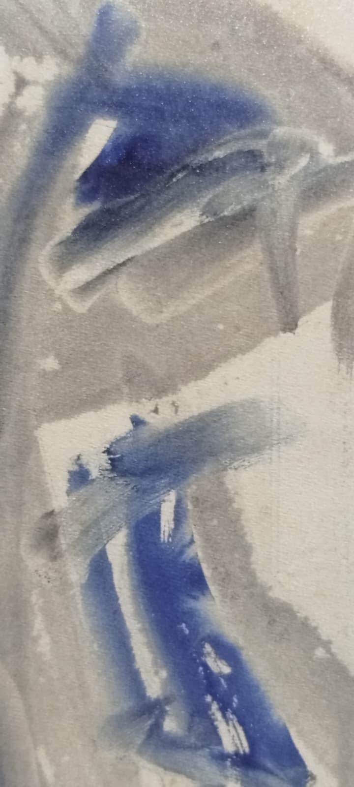 ZEKİ FAİK İZEL İMZALI KARISIK TEKNİK SULU BOYA   GRI MAVİ  TONLARDA ABSTRACT (SOYUT)  CALIŞMA 