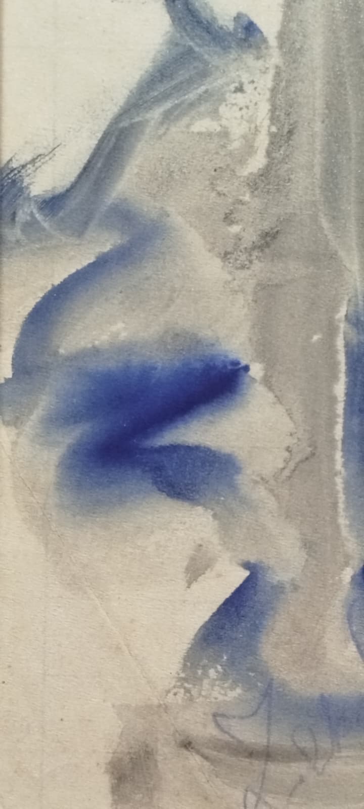 ZEKİ FAİK İZEL İMZALI KARISIK TEKNİK SULU BOYA   GRI MAVİ  TONLARDA ABSTRACT (SOYUT)  CALIŞMA 