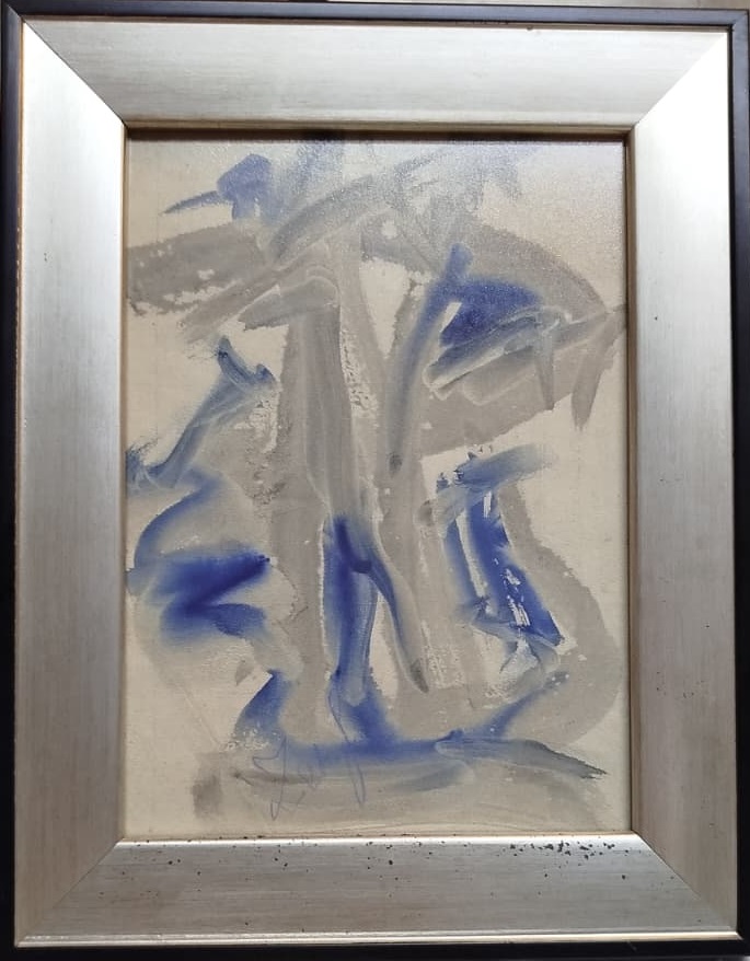 ZEKİ FAİK İZEL İMZALI KARISIK TEKNİK SULU BOYA   GRI MAVİ  TONLARDA ABSTRACT (SOYUT)  CALIŞMA 