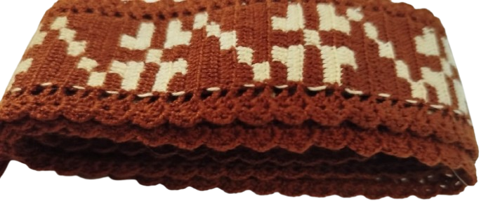 OSMANLI GELİN KAR TENE DESENLİ KAHVE KREM TONLARDA ELBİSE UZERİ EL ORGU SACAKLI PUSKULLU KEMER