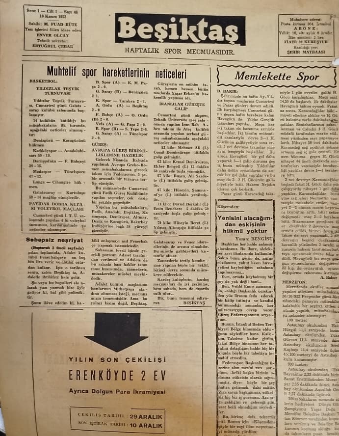 1952 BESİKTAS HAFTALIK SPOR MECMUASI 10 KASIM  SAYI 48