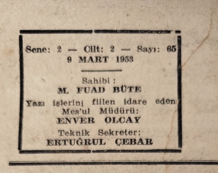 1953 BESİKTAS HAFTALIK SPOR MECMUASI 8 MART  SAYI 65