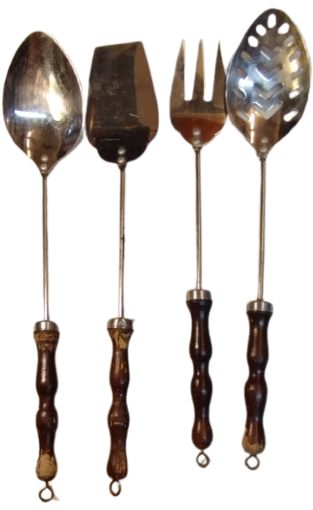 1960 DORT PARCA MUTFAK SERVİS SETİ KROM PASLANMAZ SAPLAR TUTMA KISMI AHSAP