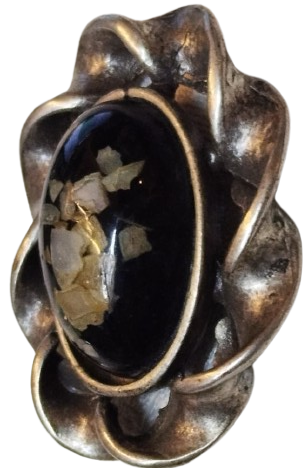 OSMANLI GUMUS KIVRIMLI KUDELA  DESEN BROS TAMAMI EL İSCİLİKLİ ORTASI DEGERLİ TAS UZERİ KIRPINTI SEDEF İSCİLİKLİ