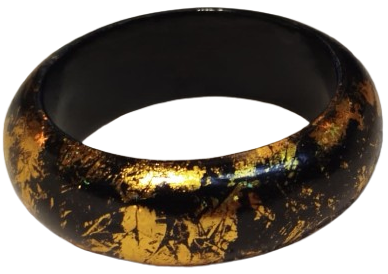  1970 VİNTAGE BİLEZİK AHSAP UZERİ LAKE KAPLAMA SİYAH ZEMİN UZERİ ALTIN İSLEME