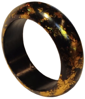  1970 VİNTAGE BİLEZİK AHSAP UZERİ LAKE KAPLAMA SİYAH ZEMİN UZERİ ALTIN İSLEME