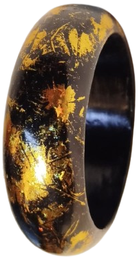  1970 VİNTAGE BİLEZİK AHSAP UZERİ LAKE KAPLAMA SİYAH ZEMİN UZERİ ALTIN İSLEME